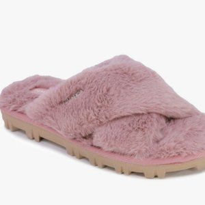 NWT Nautica Women's Faux-Fur Crisscross Slide Pink Sandal Size 8